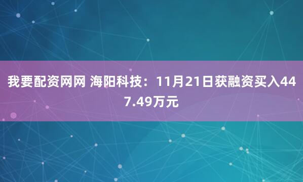 我要配资网网 海阳科技：11月21日获融资买入447.49万元