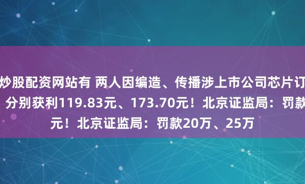 炒股配资网站有 两人因编造、传播涉上市公司芯片订单虚假信息，分别获利119.83元、173.70元！北京证监局：罚款20万、25万